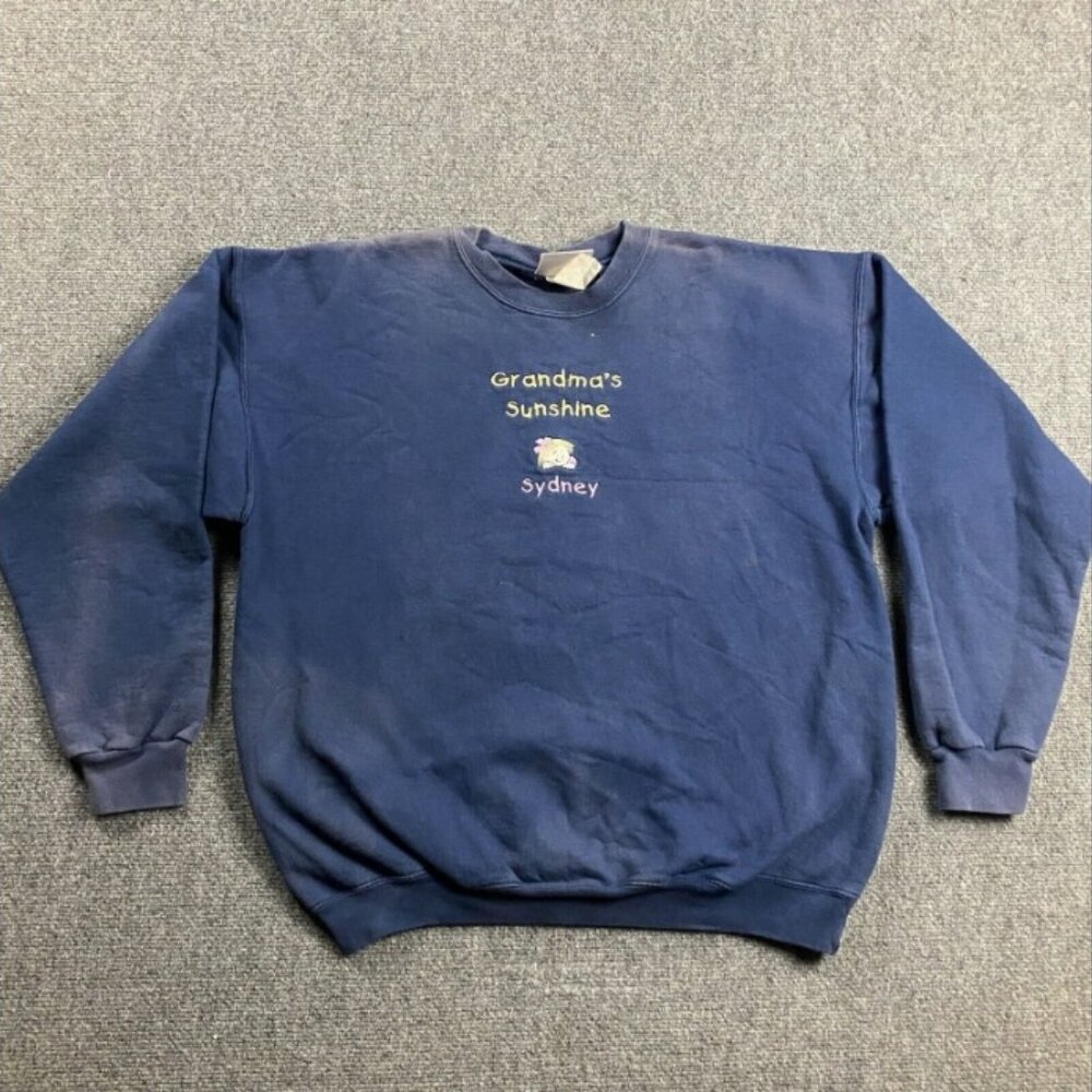 Vintage Hanes Sweatshirt Men's Large Grandma's Sunshine Sydney Bleached Distress